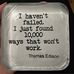 Inspirational Thomas Edison Square Glass Paperweight